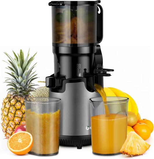 Press Juicer Machines, 5.3" Extra Feed Chute Masticating Juicer Fit Whole Vegetable and Fruit, Self Feeding Slow Pure Juicer Eas