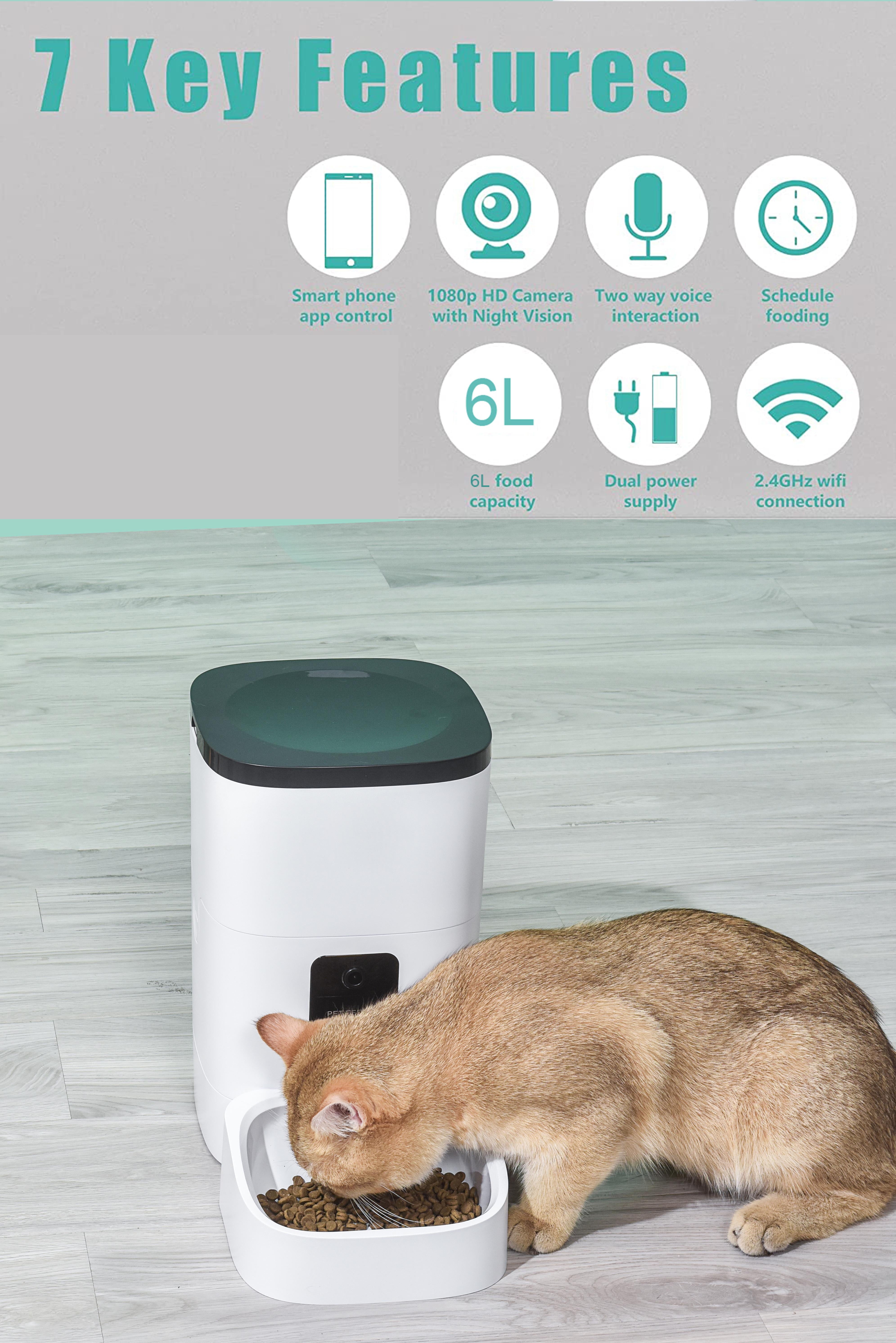 6L Automatic Pet Feeder with Camera & App Control - Timed Wifi Feeder for Cats and Dogs