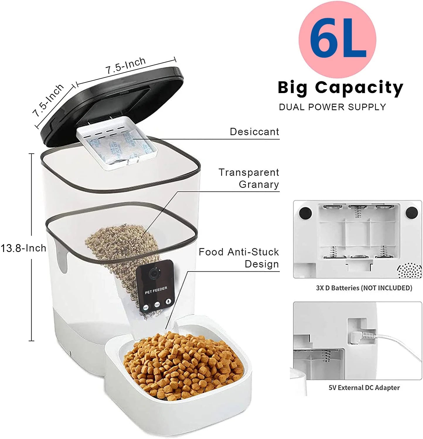 6L Automatic Pet Feeder with Camera & App Control - Timed Wifi Feeder for Cats and Dogs